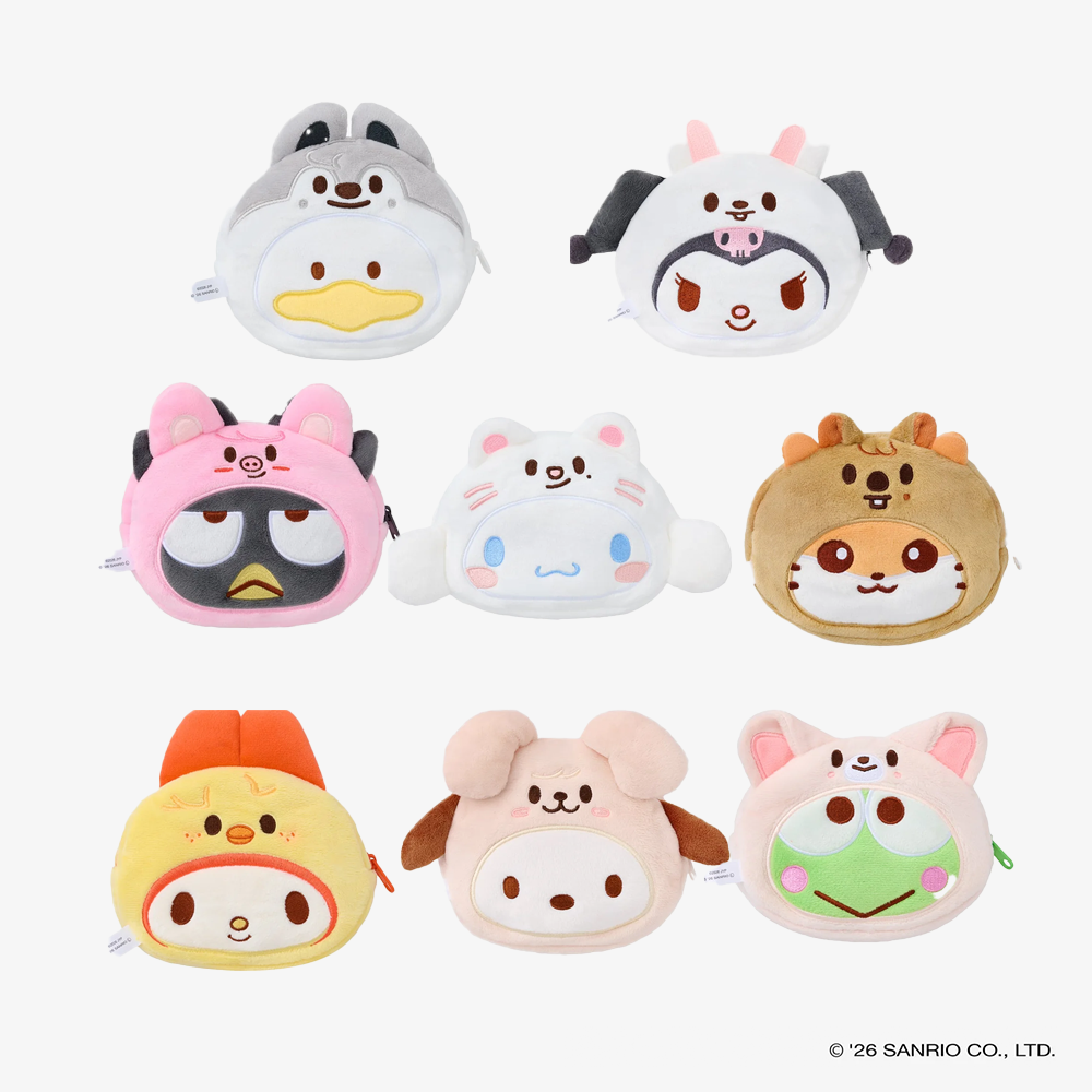 SKZOO×SANRIO CHARACTERS REVERSIBLE POUCH character design detail front back